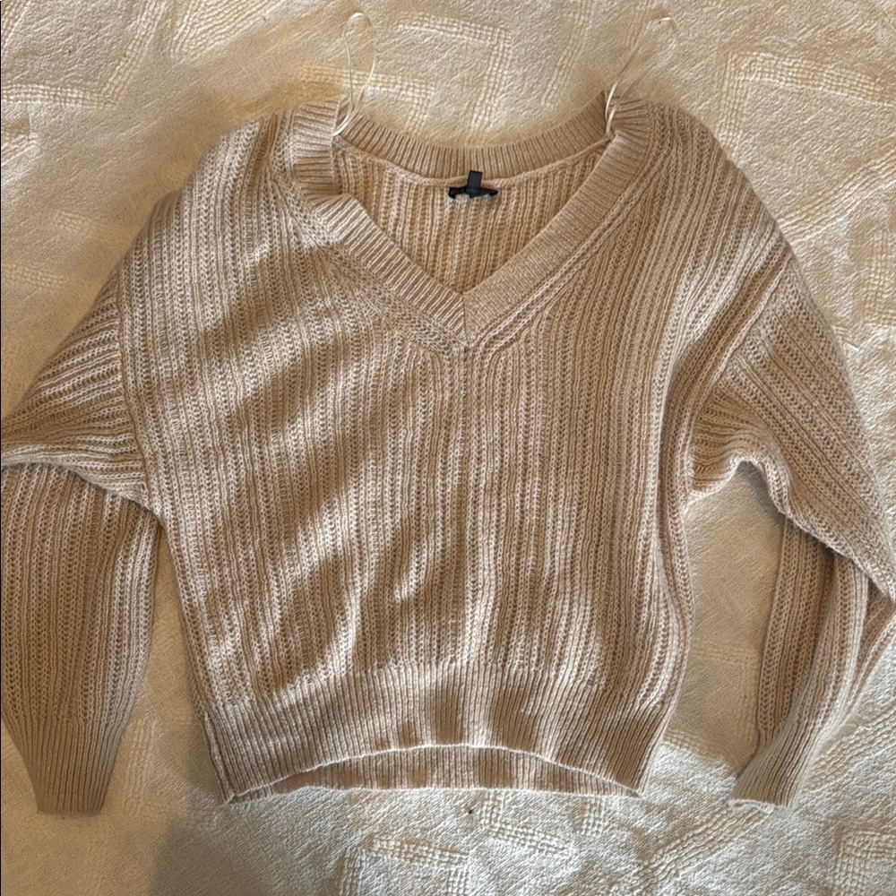 Dynamite Beige V-Neck Ribbed Sweater